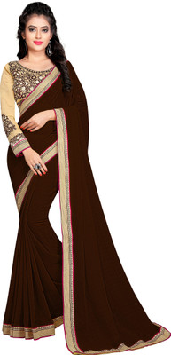 

Indianbeauty Solid Bollywood Chiffon Saree(Brown), Coffee