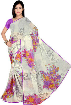 

Party Wear Dresses Printed Fashion Chiffon Saree(White)