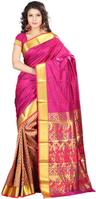 

Manthan Printed Daily Wear Art Silk Saree(Pink, Yellow), Pink & gold