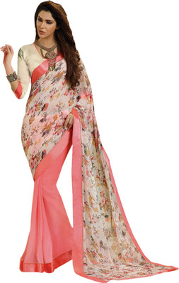 

Parisha Printed Fashion Chiffon Saree(Pink, White)