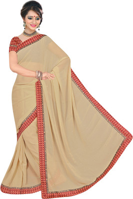 

Khushali Self Design, Embellished Fashion Georgette Saree(Beige)