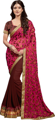 

Jiya Self Design Fashion Georgette Saree(Pink, Brown), Brown;pink