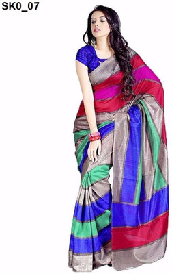 

svb sarees Polka Print Assam Silk Cotton Linen Blend Saree(Beige), Multicolor