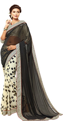 

Khoobee Self Design, Printed Fashion Georgette Saree(Black, Beige, Black)