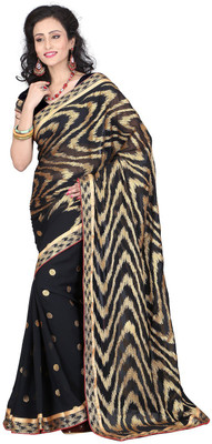 

Aai Shree Khodiyar Art Solid Bollywood Georgette Saree(Black)