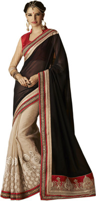 

Desi Butik Self Design Fashion Georgette Saree(Black)