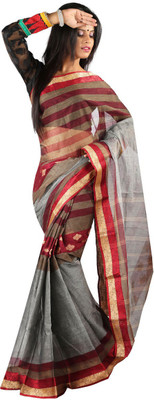

Hawai Self Design Tant Handloom Cotton Saree(Grey, Red)