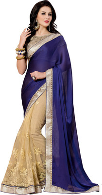 

Lovelylook Embroidered Daily Wear Georgette Saree(Blue, Beige)