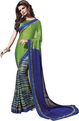 

Khushali Self Design Fashion Chiffon Saree(Green, Blue, Multicolor), Blue;green;multicolor