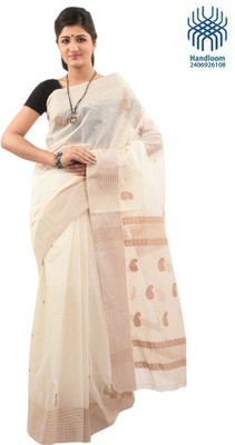 

Tantuja Self Design Dhaniakhali Handloom Cotton Saree(White), Offwhite