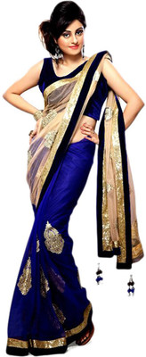 

Indrani Applique Fashion Net Saree(Blue