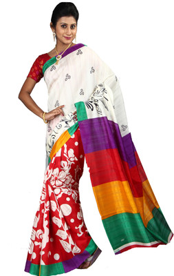 

Anushree Saree Printed Fashion Silk Saree(Multicolor), White