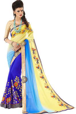 

Khushali Self Design, Embroidered, Embellished Fashion Georgette Saree(Light Blue, Yellow, Beige, Beige;light blue;yellow