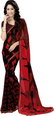 

Saara Printed Fashion Georgette Saree(Black, Red)