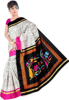 

Parisha Printed Daily Wear Art Silk Saree(White, Black)