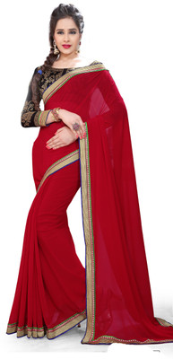 

Indianbeauty Solid Fashion Chiffon Saree(Red), Dark red