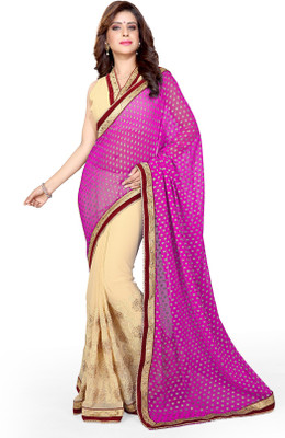 

Sourbh Sarees Embroidered Bollywood Jacquard, Georgette Saree(Pink, Beige, Cream;pink