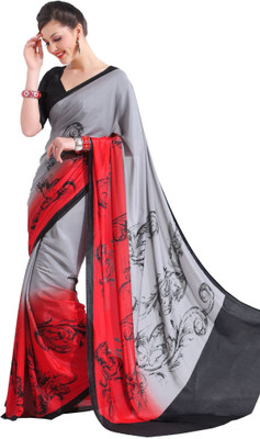 

Cenizas Printed Fashion Georgette Saree(Red, Grey)