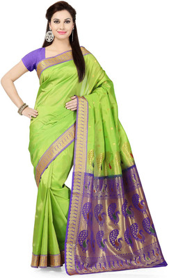 

Ishin Woven Fashion Art Silk Saree(Green), Green & purple
