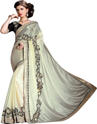 

Aasvaa Embroidered Fashion Jacquard Saree(Beige, Grey), White