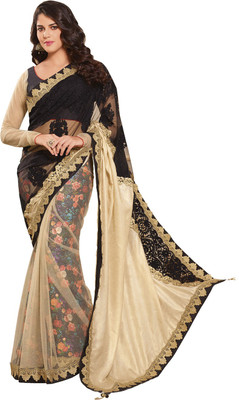 

Saara Embroidered Fashion Silk Saree(Black, White), Silk & net