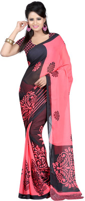 

Jaipur Kurti Printed Daily Wear Georgette Saree(Black), Black;peach