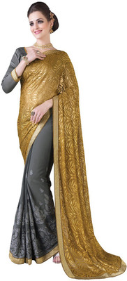 

Manthan Embroidered Daily Wear Georgette Saree(Grey, Yellow), Grey & gold