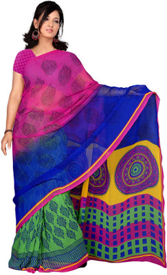 

Khushali Checkered Fashion Georgette Saree(Multicolor), Blue;green;pink