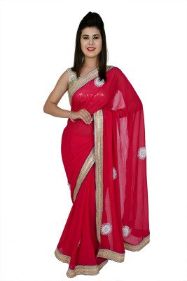 

Ellegent Plain Fashion Georgette Saree(Pink)