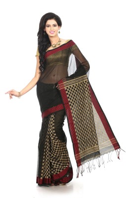 

Crochetin Woven Fashion Handloom Chanderi, Cotton Saree(Black, Beige), Beige;black