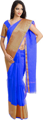 Javuli Self Design Arani Pattu Handloom Silk Cotton Blend Saree(Blue)