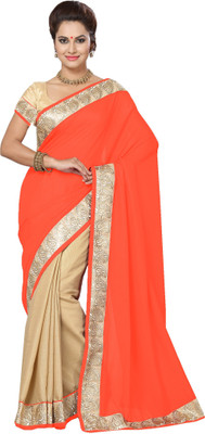 

Ishin Embellished Fashion Modal Saree(Beige), Beige & pink