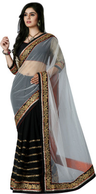 

Limozine Creation Embroidered Fashion Georgette Saree(Black), White -black
