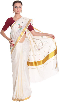 

Darps Self Design Balarampuram Cotton Saree(Multicolor), Cream