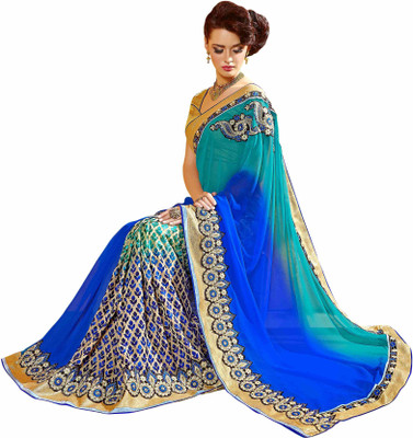 

Khoobee Self Design, Embroidered, Embellished Fashion Georgette, Jacquard Saree(Green, Blue, Multicolor), Blue;green;multicolor