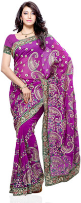 JTInternational Self Design Fashion Georgette Saree(Purple)