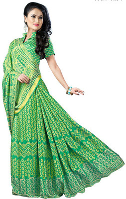 Desi Butik Printed Fashion Crepe Saree(Green)