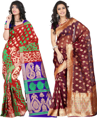 

It's Banii Woven Banarasi Handloom Silk Saree(Pack of 2, Red, Maroon), Maroon;red