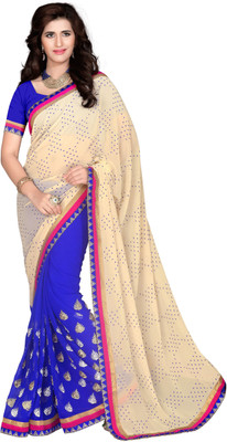 

Khushali Self Design, Embroidered Fashion Jacquard, Chiffon Saree(Beige, Blue)