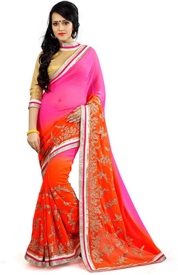 

Indian Wear Online Embroidered Fashion Chiffon Saree(Pink)