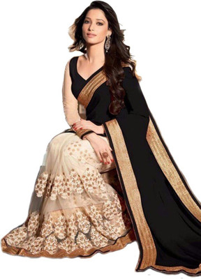 

Dancing Girl Embroidered Bollywood Georgette Saree(Black, Beige)