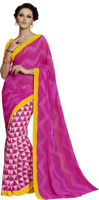 

Lovelylook Printed Daily Wear Georgette Saree(Pink, White)