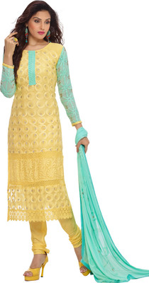 

Vandv Shop Chiffon Embroidered Semi-stitched Salwar Suit Material, Yellow