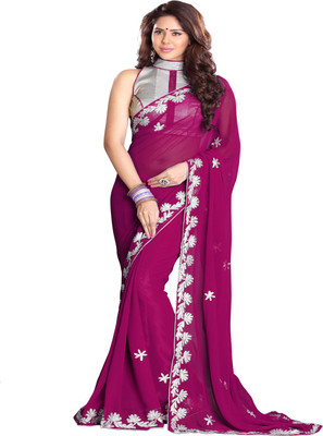 Sourbh Sarees Embroidered Fashion Georgette Saree(Magenta)