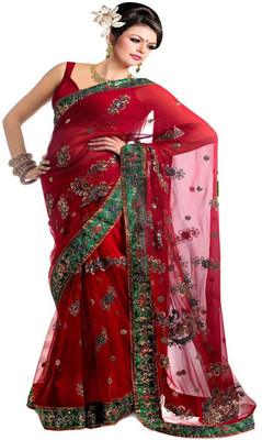 

Aksh Fashion Self Design Bollywood Net Saree(Red)