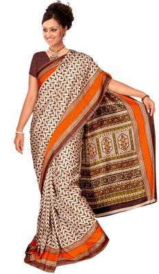 

Jiya Printed Fashion Silk Saree(Beige, Orange)