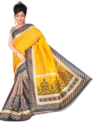 

Khushali Self Design Fashion Silk Saree(Yellow, Brown), Brown;yellow