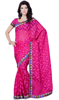 

JTInternational Self Design Fashion Jacquard Saree(Pink), Dark pink