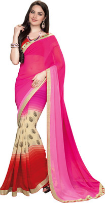 

Parisha Printed Fashion Georgette Saree(Pack of 2, Multicolor), Pink & red