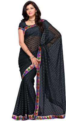 

JTInternational Solid, Self Design Fashion Net, Jacquard Saree(Black)